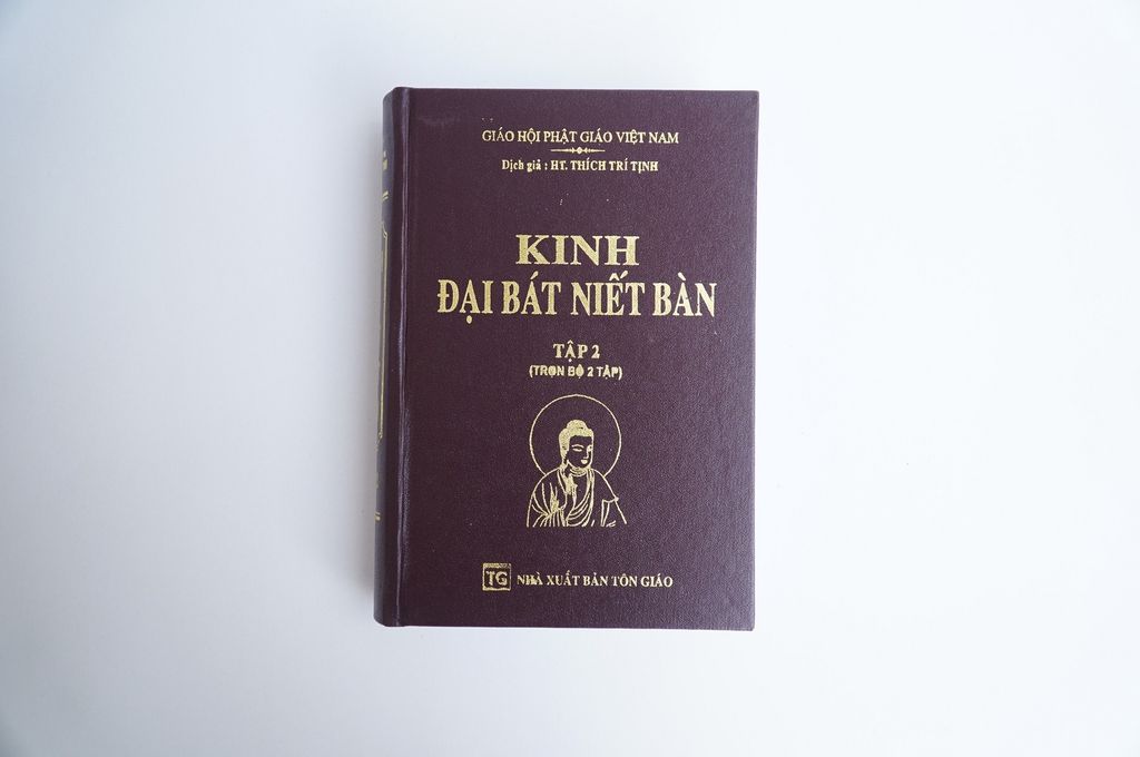 Sách phật giáo Kinh đại bát niết bàn Thích Trí Tịnh bìa da nâu chữ to rõ 2 tập dày 1500 trang