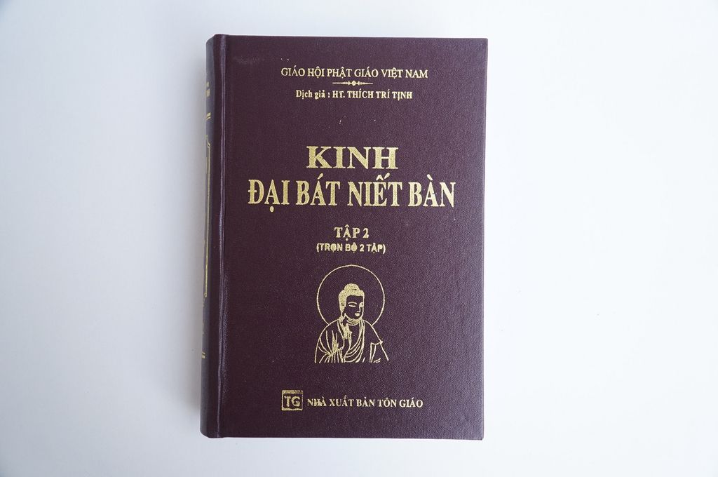 Sách phật giáo Kinh đại bát niết bàn Thích Trí Tịnh bìa da nâu chữ to rõ 2 tập dày 1500 trang