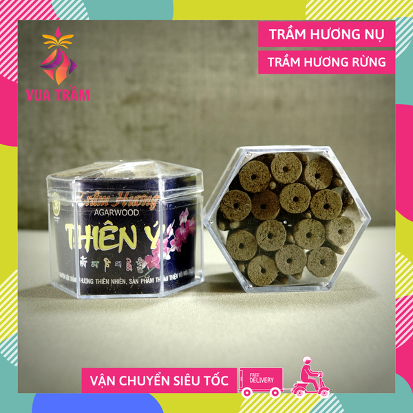 Nụ trầm hương Thiên Ý tháp - 30 viên trầm hương xông trầm cao cấp - Hộp lục giác xanh