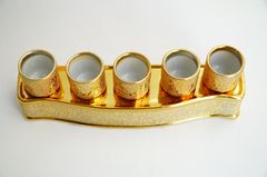 Bộ án năm ly nước thờ cúng kim sa vàng gốm sứ - Gồm đế và 5 ly nước