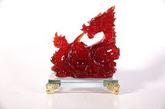 Tượng Rồng đỏ huyết long phun ngọc đế kính phong thủy - Cao 16cm