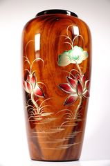 Bình hoa gỗ lỡn vẽ sen nổi lá lan mỹ nghệ cao cấp - Cao 30cm