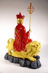 Tượng Phật Địa Tạng Vương Bồ Tát cưỡi hổ vẽ áo đỏ lớn - Cao 35cm