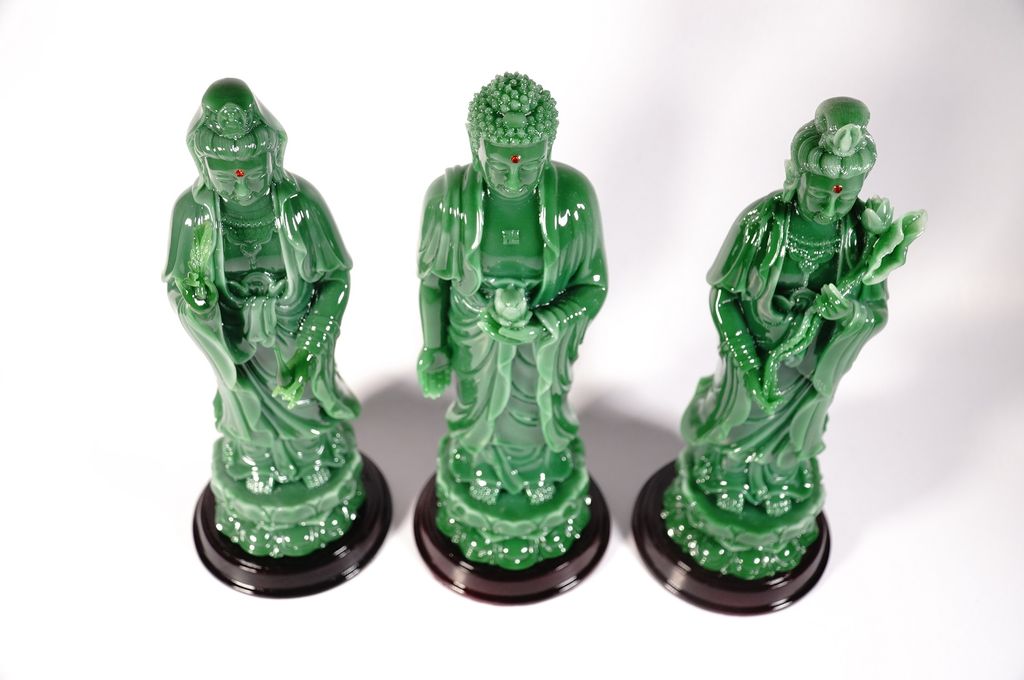 Bộ 3 tượng Phật Tây Phương Tam Thánh Tam Thế Phật cẩm thạch - Cao 25cm