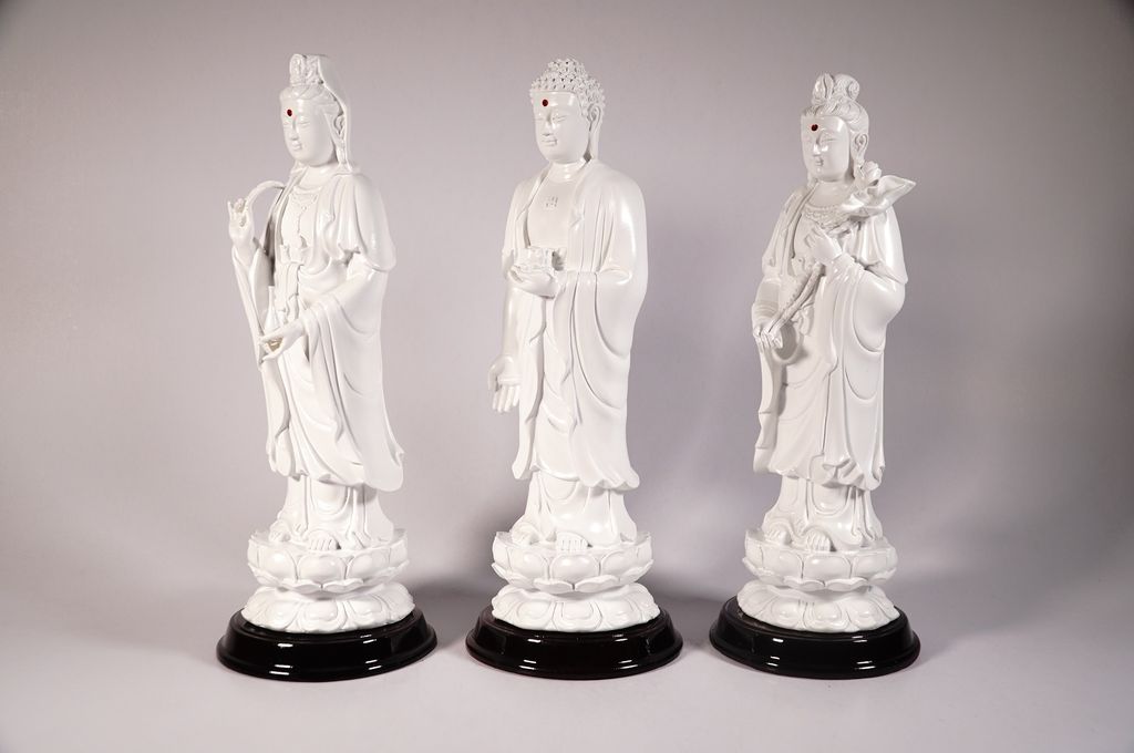 Bộ 3 tượng Phật Tây Phương Tam Thánh Tam Thế Phật trắng ngà - Cao 25cm