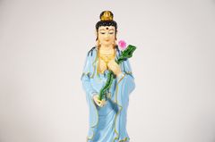 Tượng Phật Đại Thế Chí Bồ Tát vẽ màu áo xanh đứng - Cao 25cn