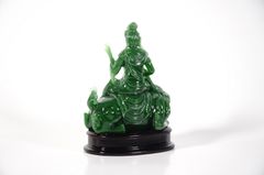 Tượng Phật Văn Thù Bồ Tát cưỡi hổ cẩm thạch xanh - Cao 10cm