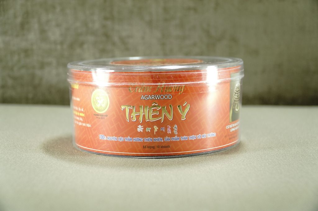 Nhang trầm khoanh Thiên Ý - 10 vòng trầm hương thờ cúng cao cấp - Cháy 24 giờ/Vòng - Hộp tròn đỏ