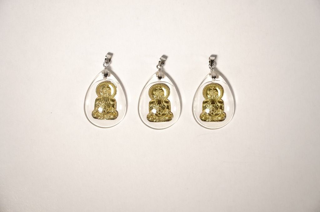 Mặt tượng Phật Quan Âm Bồ Tát pha lê giọt nước mạ vàng có móc inox sẵn đẹp bền