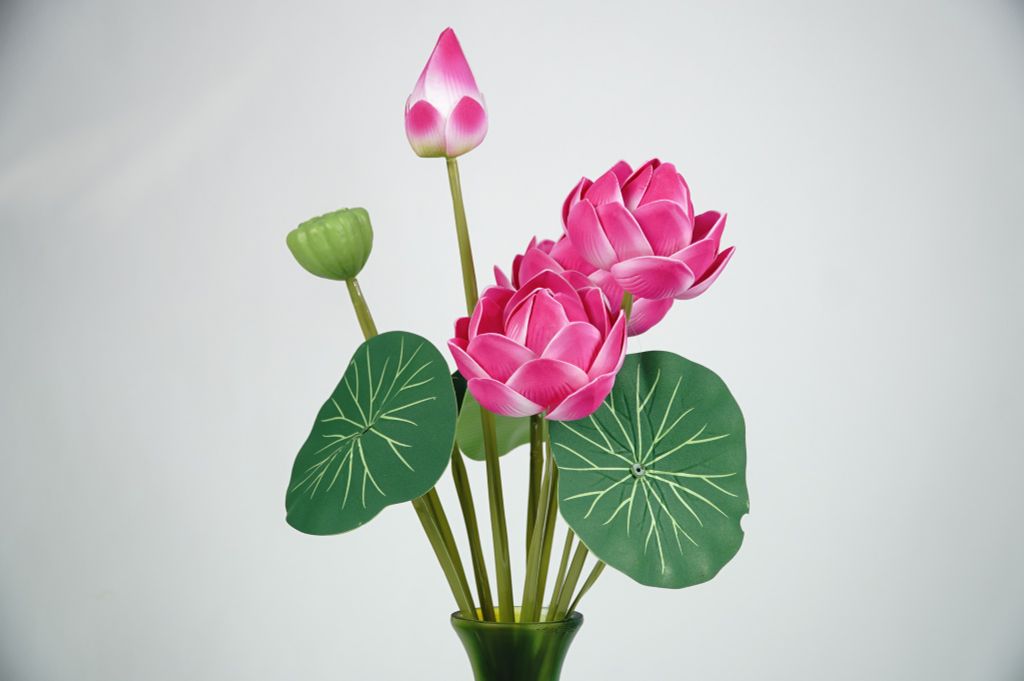 Hoa giả trang trí decor, bụi hoa sen hồng trưng bày, đặt bàn thờ đẹp loại xịn - Dài 52cm