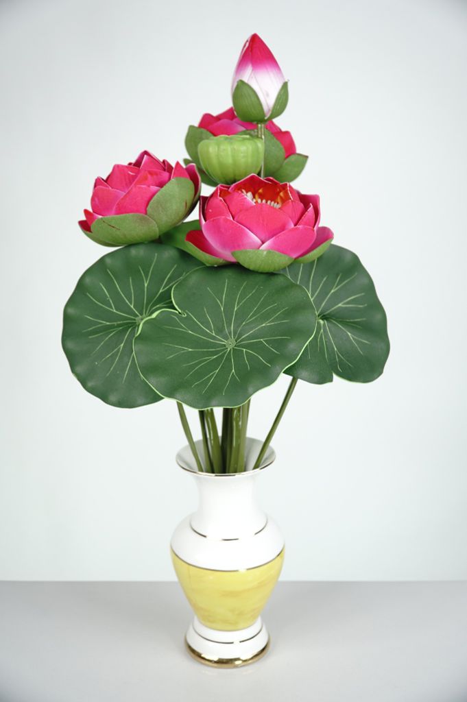 Hoa giả trang trí, bó hoa Sen đài xanh, hoa sen đặt bàn thờ Phật - Loại đẹp