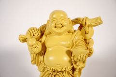 Tượng Phật Di Lặc đứng trên bao tải tiền vàng đất tài lộc - Cao 14cm