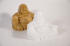 Tượng Phật Di Lặc đá vân gỗ, cẩm thạch tự nhiên NGỒI CƯỜI nguyên khối đặt bàn làm việc, xe ô tô, non bộ - 10cm nhiều màu