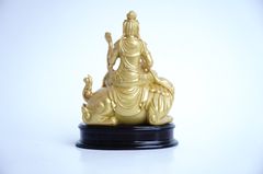 Tượng Phật Văn Thù bồ tát ngồi cưỡi hổ nhũ vàng - Cao 10cm
