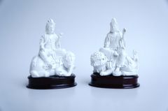 Bộ 2 tượng Phật Phổ Hiền và Văn Thù bồ tát ngồi trắng ngà - Cao 10cm