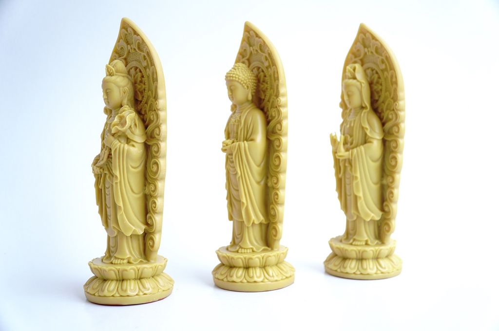 Bộ 3 Tượng Tam Thế Phật Tây Phương Tam Thánh đứng vàng đất - Cao 18cm