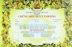 Giấy chứng nhận Quy Y Tam Bảo theo đạo Phật - Vàng 30x25cm