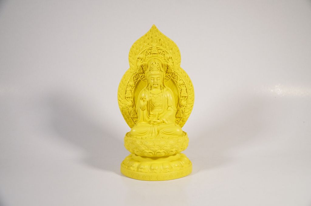 Tượng Phật Quan Âm Bồ Tát để xe ô tô vàng đất lá bồ đề hào quang - Cao 19cm ngồi