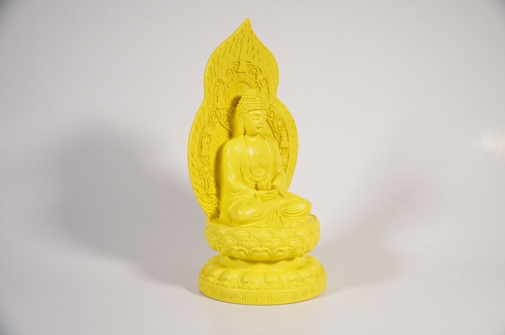 Tượng Phật A Di Đà để xe ô tô vàng đất lá bồ đề hào quang - Cao 19cm ngồi