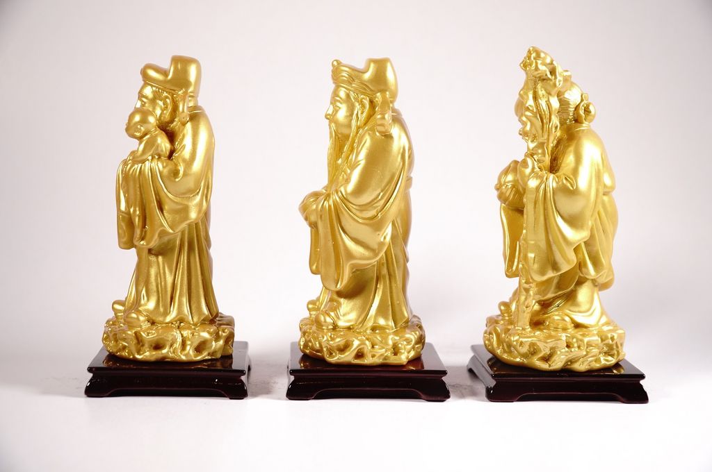 Bộ tượng Tam Đa Phúc Lộc Thọ cầu tài lộc nhũ vàng - Cao 13cm