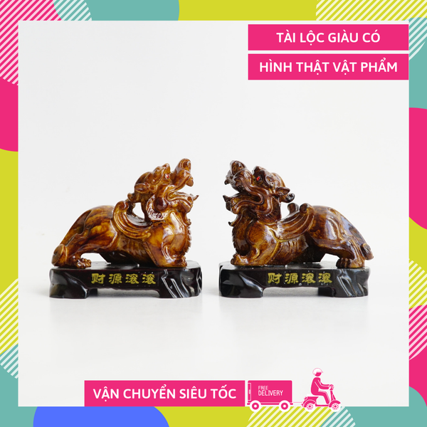 Cặp tượng Tỳ Hưu vân gỗ phát tài - Cao 10cm