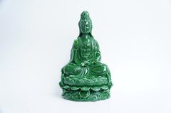 Tượng Phật Quan Thế Âm Bồ Tát ngồi ngọc lục bảo đúc nguyên khối - Cao 30cm