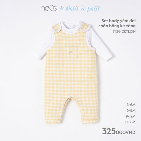 Set body yếm dài Nous Petit à petit chần bông kẻ vàng