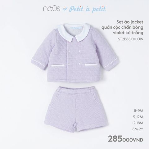 Set Nous Choux áo jacket quần cộc chần bông violet kẻ trắng