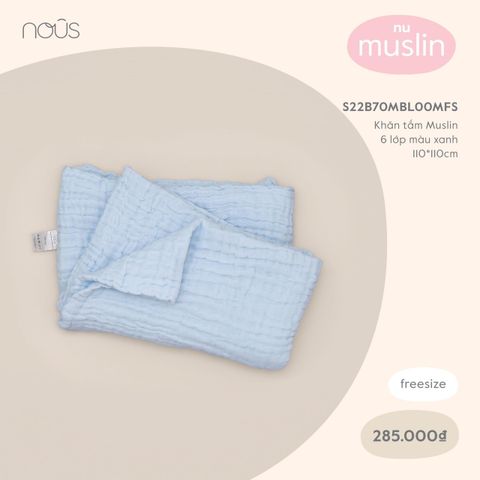 Khăn tắm Nous xô  Muslin 6 lớp màu xanh/hồng (110x110cm)