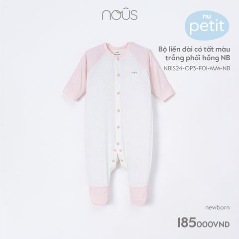 Bộ body Nous Petit liền dài có tất màu trắng phối hồng NB