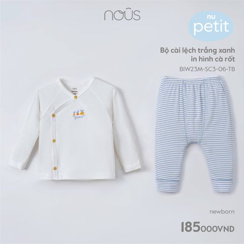 Bộ cài lệch Nous Petit trắng xanh in hình cà rốt NB