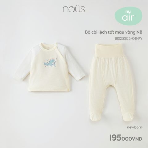 Bộ newborn liền tất Nous Air cài lệch màu vàng (cá voi) NB