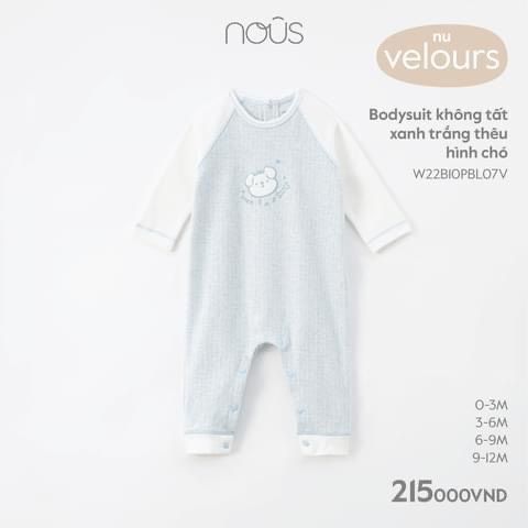 Bodysuit Nous Velour không tất xanh trắng thêu hình chó