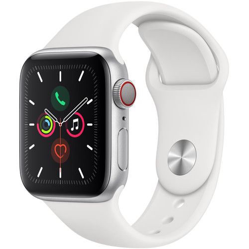 Apple Watch Series 5 Silver Aluminium Case with White Sport Band 40mm - (GPS+CELLULAR)