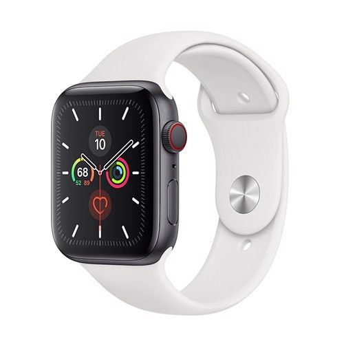 Apple Watch Series 5 (GPS+CELLULAR) Silver Aluminium Case with White Sport Band 44mm