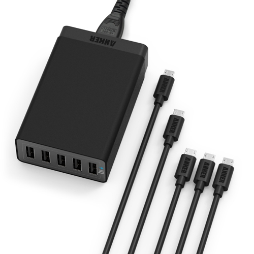 Sạc thông minh đa năng Anker 5 USB 8A 40W + 5 cáp microUSB