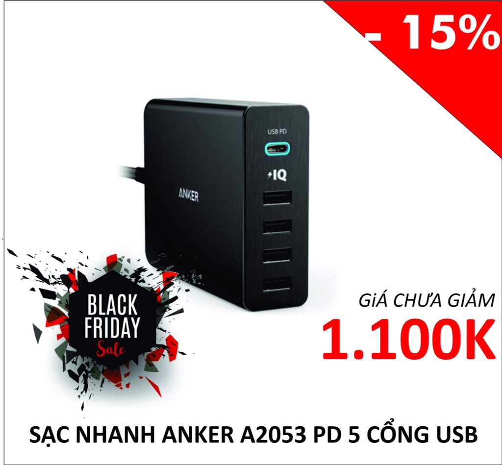 SẠC NHANH ANKER A2053 PD 5 CỔNG USB