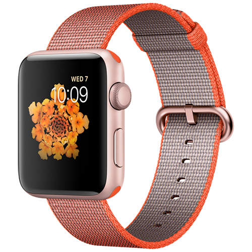 Apple Watch 2 42mm Rose Gold Aluminum Case - Orange Woven Nylon (MNPM2)