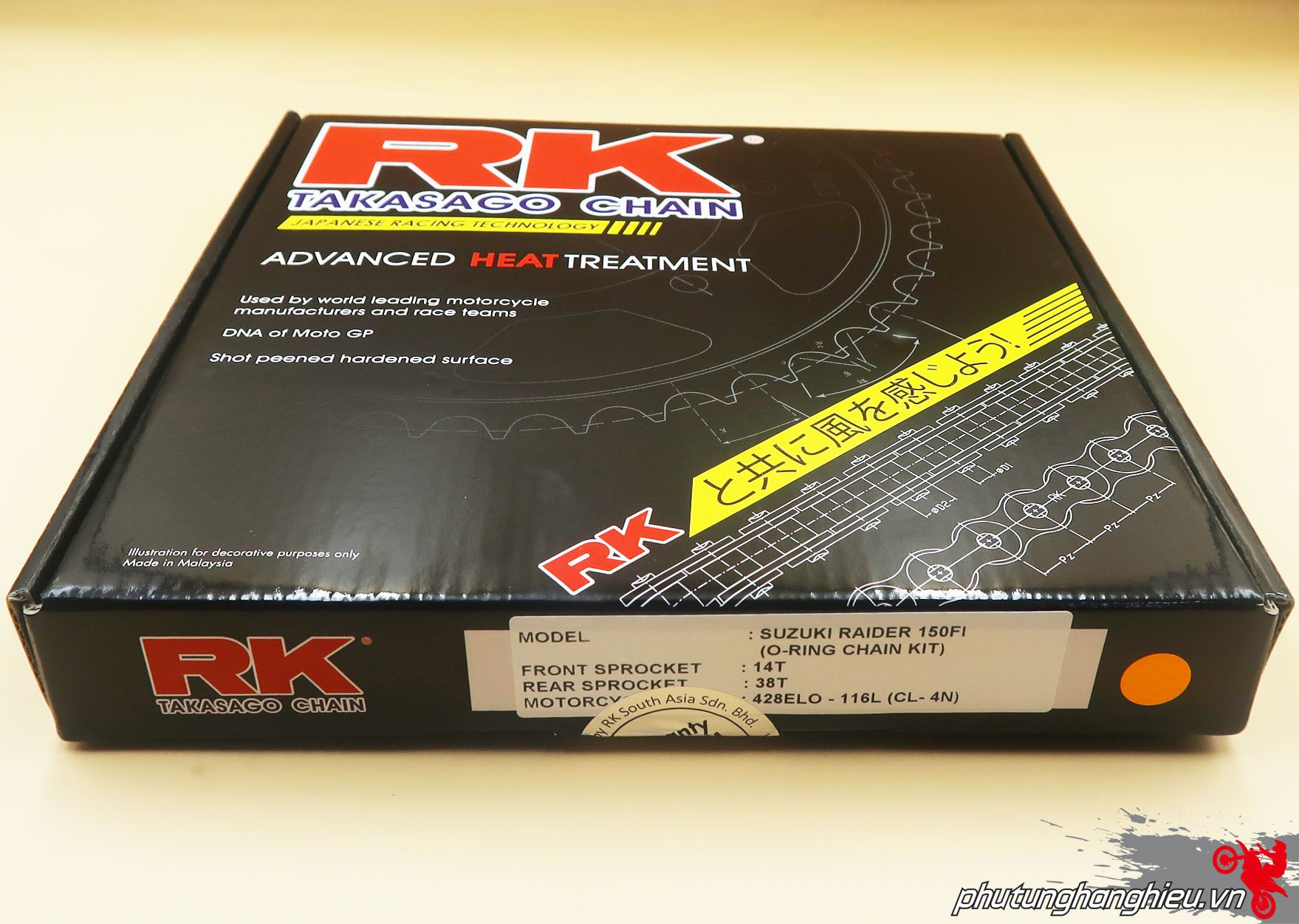 Nhông sên dĩa RK có phốt 428ELO cho Raider và Satria FI