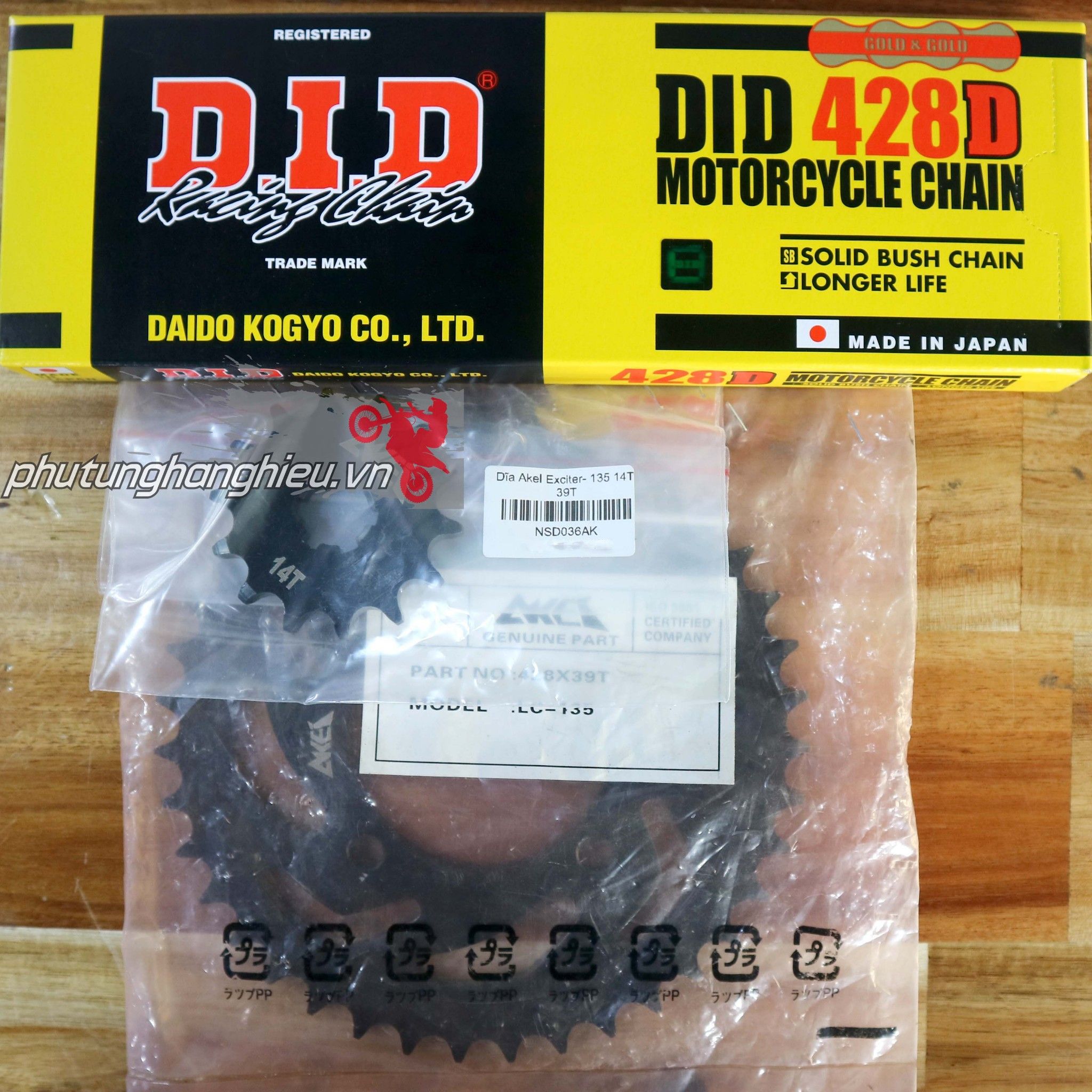 Nhông dĩa Akei kết hợp sên vàng DID Nhật 9 ly cho Exciter 135