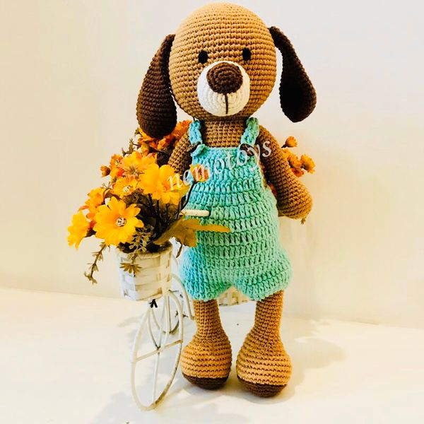  CHÓ LULU CHÂN DÀI XANH - 40 CM - Thú bông bằng len handmade NemoToys, Thú len nhồi bông Amigurumi 