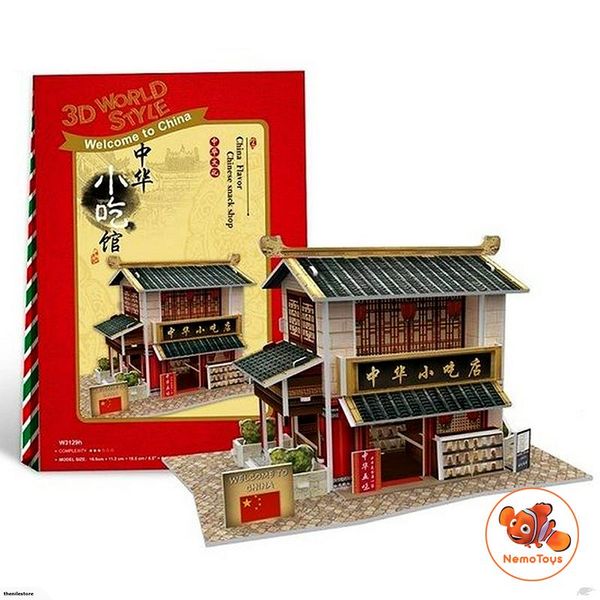  Mô hình giấy 3D CubicFun - Bộ nhà truyền thống Trung Quốc - Chinese Snack Shop- W3129h 