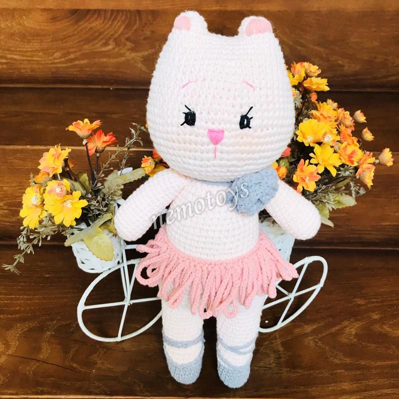  MÈO BA LÊ - 37CM - Thú bông bằng len handmade, Thú len nhồi bông Amigurumi, Búp bê len handmade cao cấp NemoToys 