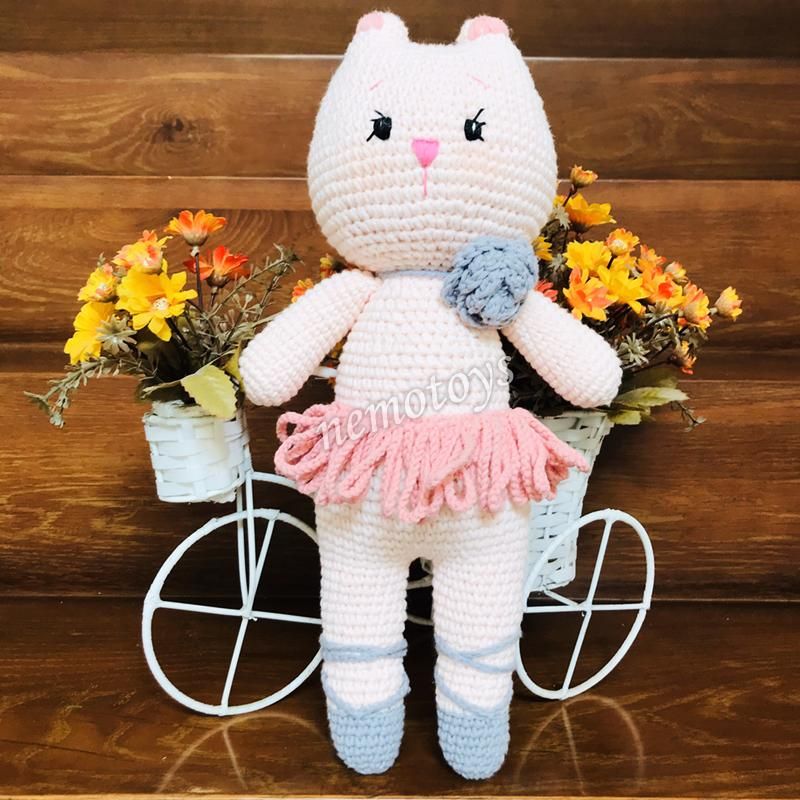  MÈO BA LÊ - 37CM - Thú bông bằng len handmade, Thú len nhồi bông Amigurumi, Búp bê len handmade cao cấp NemoToys 