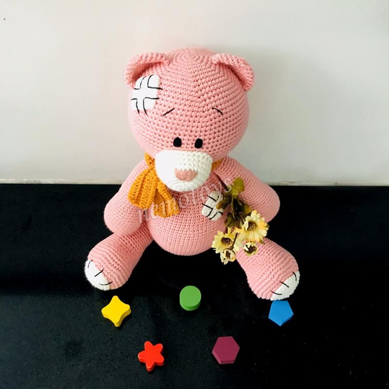 GẤU POOH HỒNG (41cm) - Thú bông bằng len handmade NemoToys, Thú len nhồi bông Amigurumi