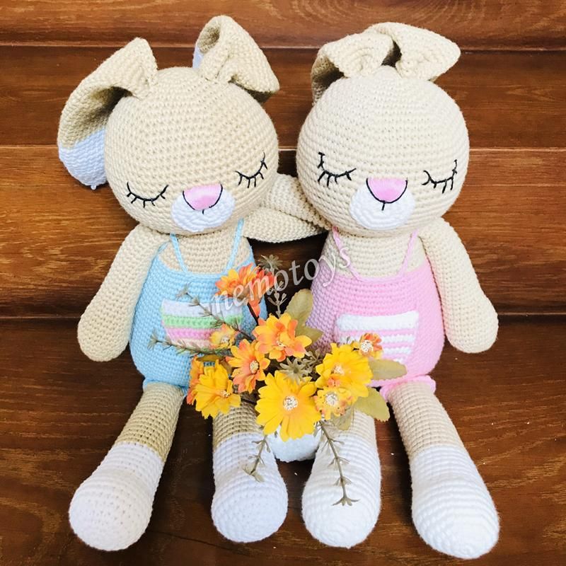  THỎ BUNNY NGỦ - 50CM- Thú bông bằng len handmade, Thú len nhồi bông Amigurumi, Búp bê len handmade cao cấp NemoToys 