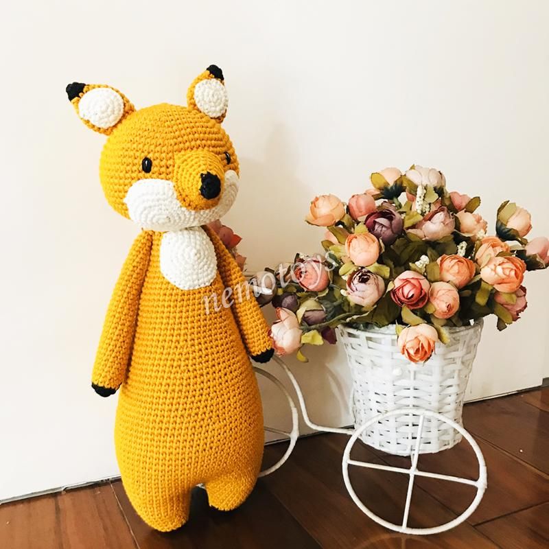  CÁO CAM ĐÁNG YÊU - 38CM - Thú bông bằng len handmade, Thú len nhồi bông Amigurumi, Búp bê len handmade cao cấp NemoToys 