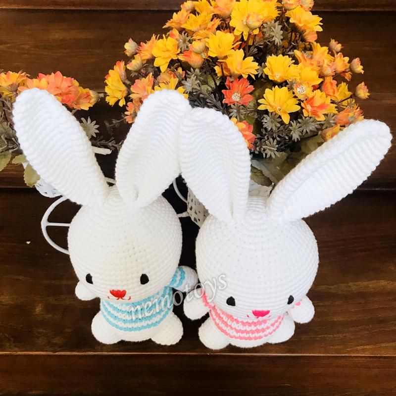THỎ BABY - 27CM - Thú bông bằng len handmade, Thú len nhồi bông Amigurumi, Búp bê len handmade cao cấp NemoToys