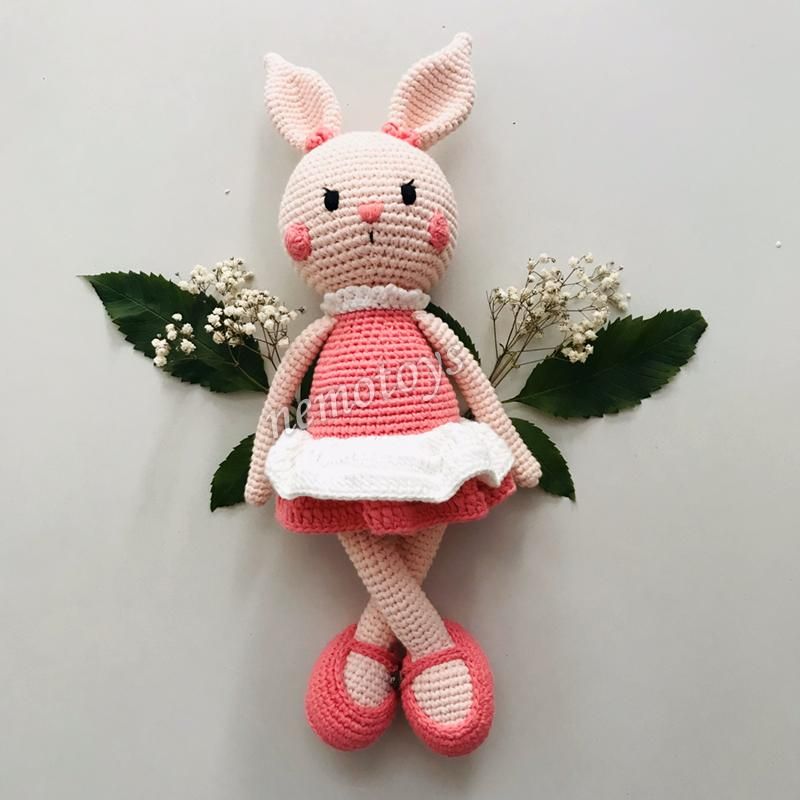  THỎ LILY VÁY HỒNG - 43CM - Thú bông bằng len handmade, Thú len nhồi bông Amigurumi, Búp bê len handmade cao cấp NemoToys 