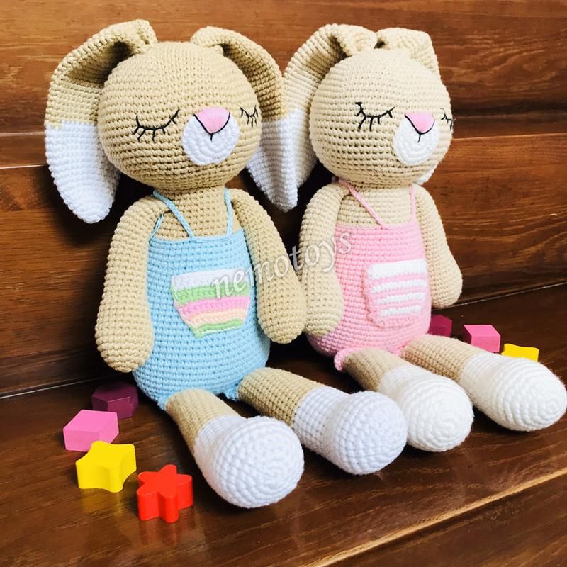  THỎ BUNNY NGỦ - 50CM- Thú bông bằng len handmade, Thú len nhồi bông Amigurumi, Búp bê len handmade cao cấp NemoToys 